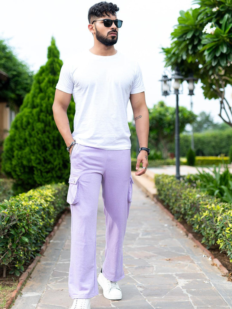 Lavender Boot Cut Straight Cargo Joggers - Tistabene