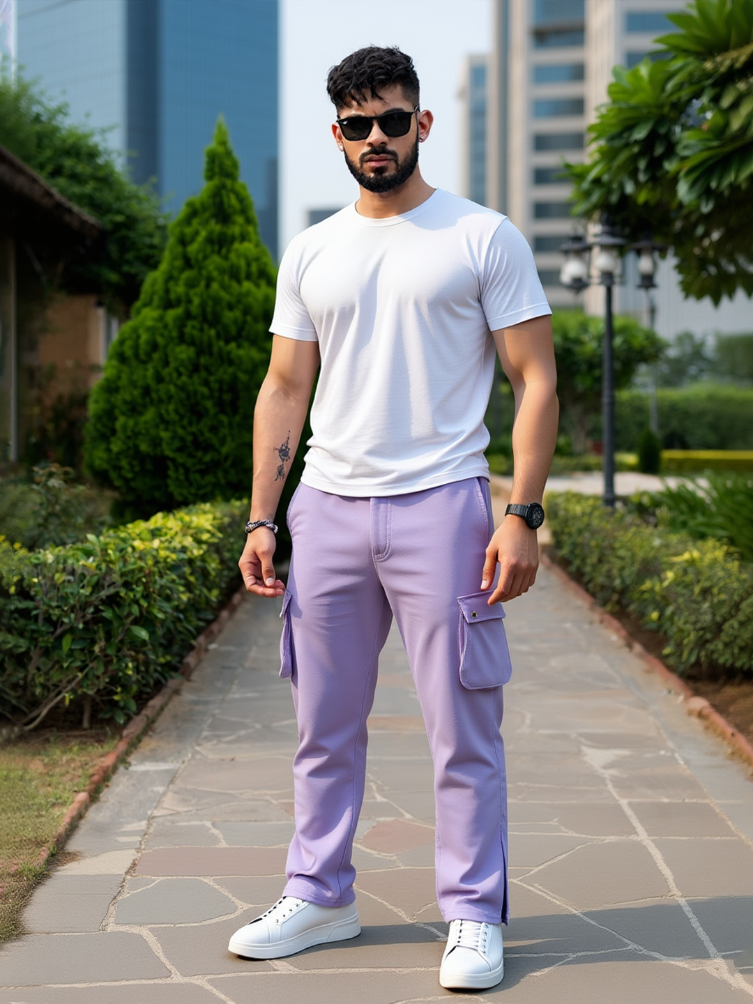 Lavender Boot Cut Straight Cargo Joggers