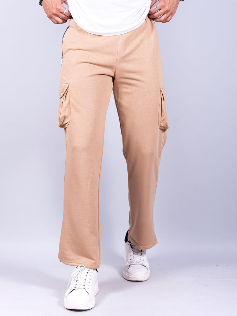 Beige Boot Cut Straight Cargo Joggers - Tistabene