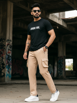 Beige Boot Cut Straight Fit Track Pants