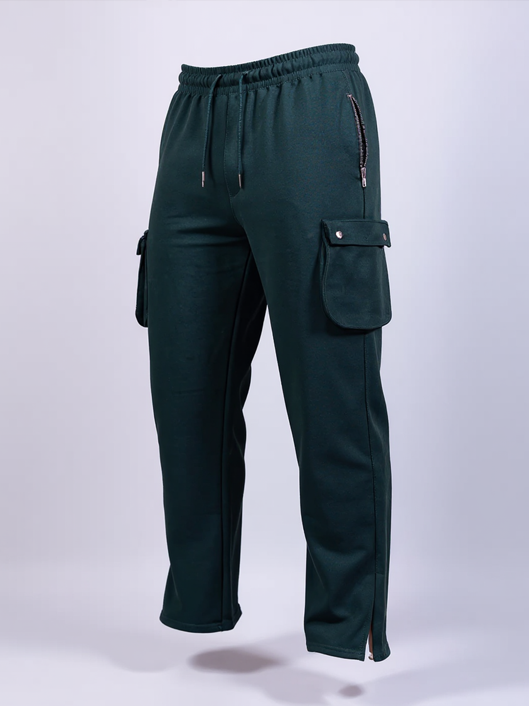 Bottle Green Boot Cut Straight Cargo Track Pants