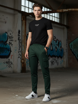 Bottle Green Boot Cut Straight Cargo Track Pants