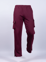 Burgundy Boot Cut Cargo Track Pants