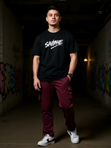 Burgundy Boot Cut Cargo Track Pants