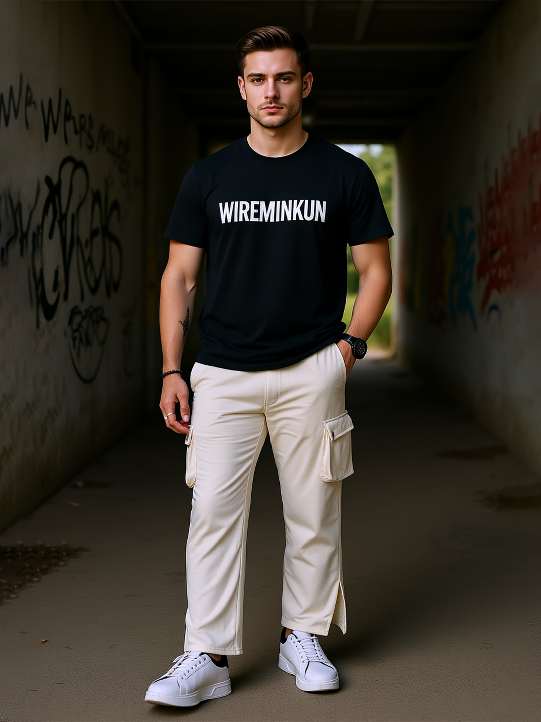 Cream Boot Cut Cargo Track Pants