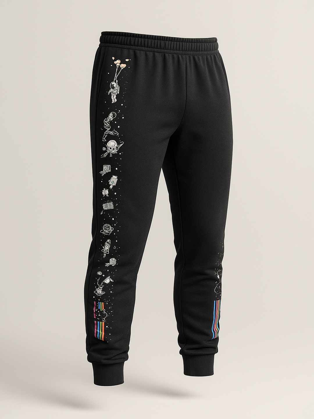 Black Space Printed Cotton Joggers For Men
