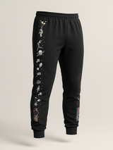 Black Space Printed Cotton Joggers For Men