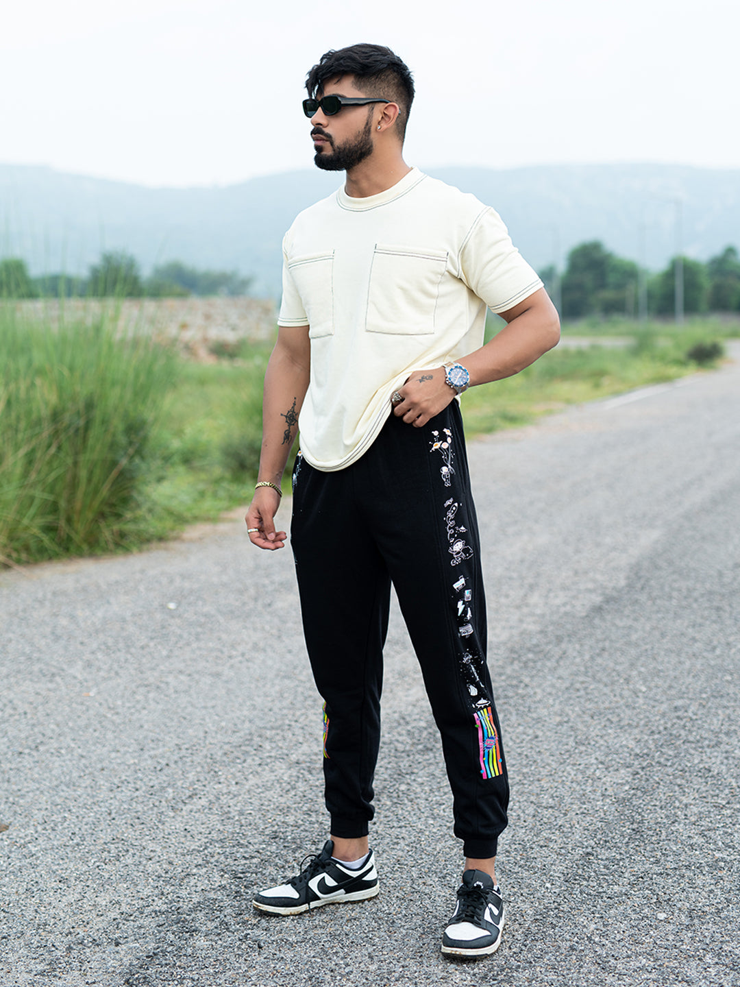 Buy Black Space Printed Cotton Joggers Online | Tistabene - Tistabene