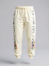 Cream Space Printed Cotton Joggers