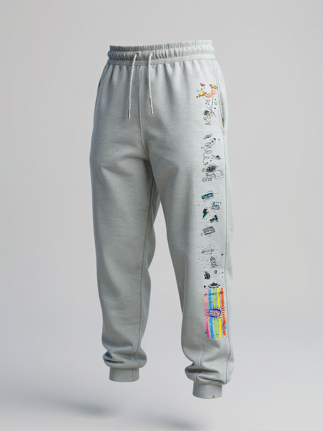 Grey Space Printed Cotton Joggers For Men