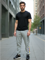 Grey Space Printed Cotton Joggers For Men