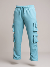 Pale Blue Four Pockets Cargo Track Pants