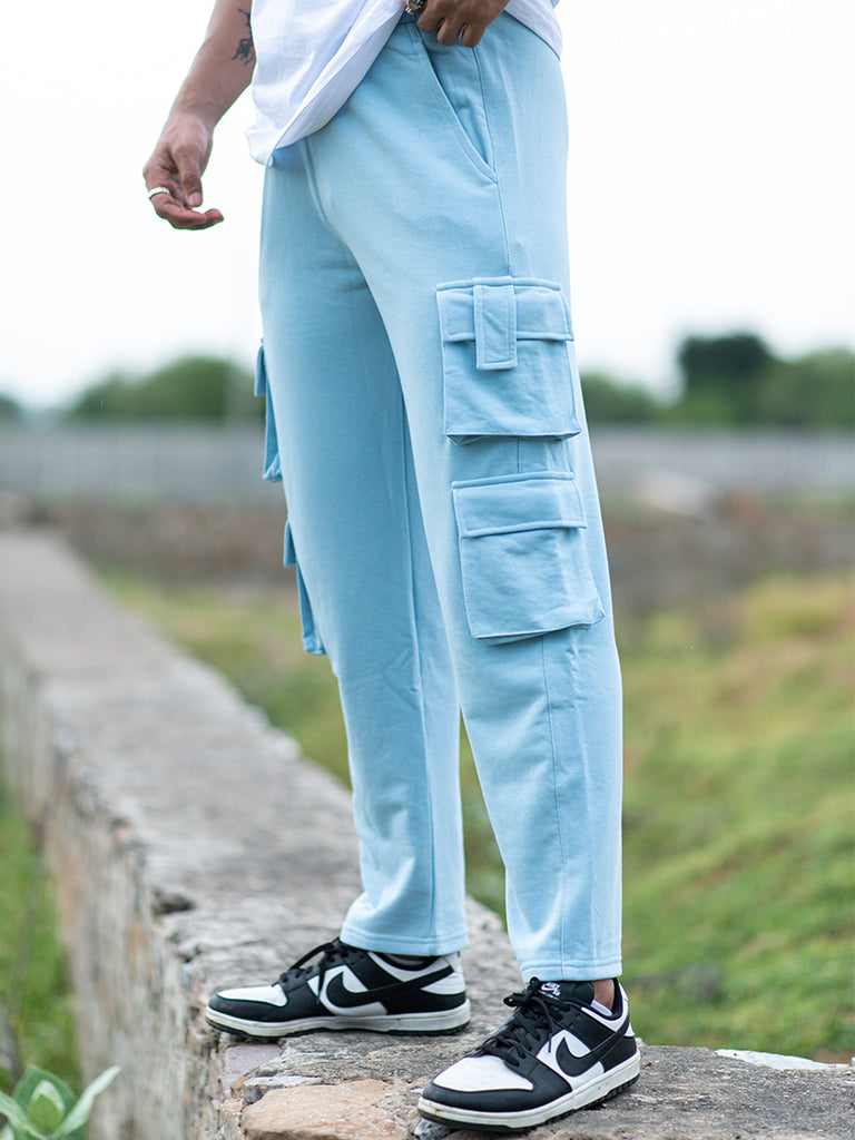 Pale Blue Four Pockets Cargo Joggers - Tistabene