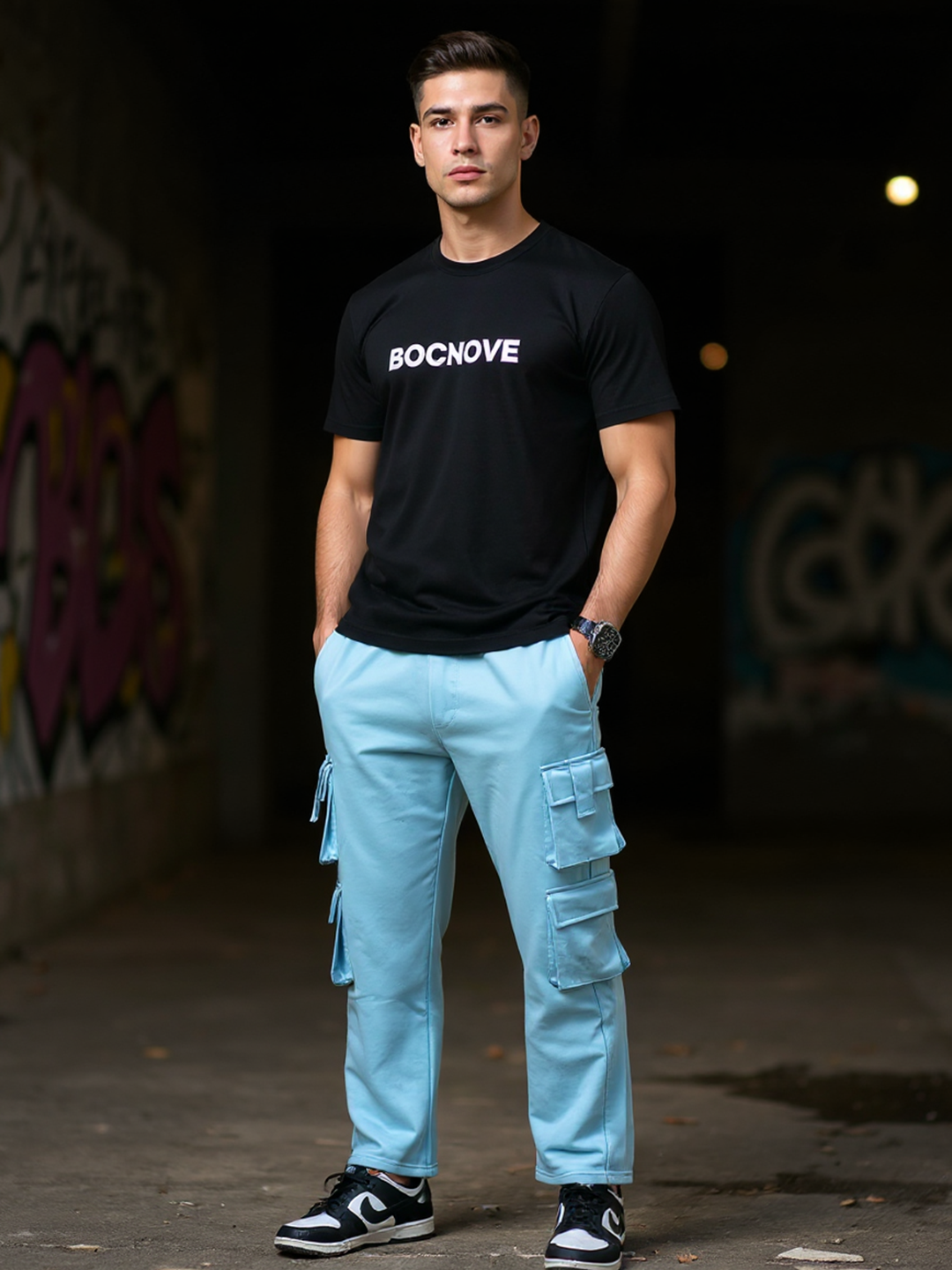 Pale Blue Four Pockets Cargo Track Pants