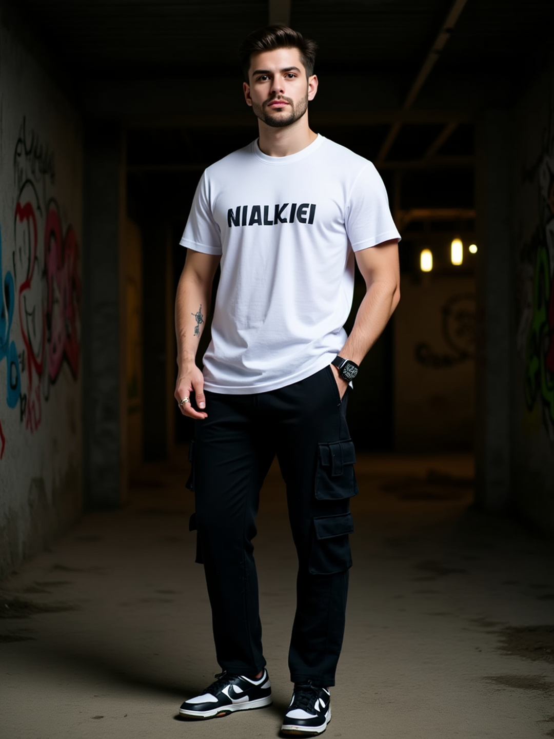 Black Four Pockets Cargo Men's Track Pants