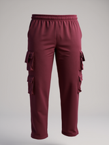 Burgundy Four Pockets Cargo Track Pants