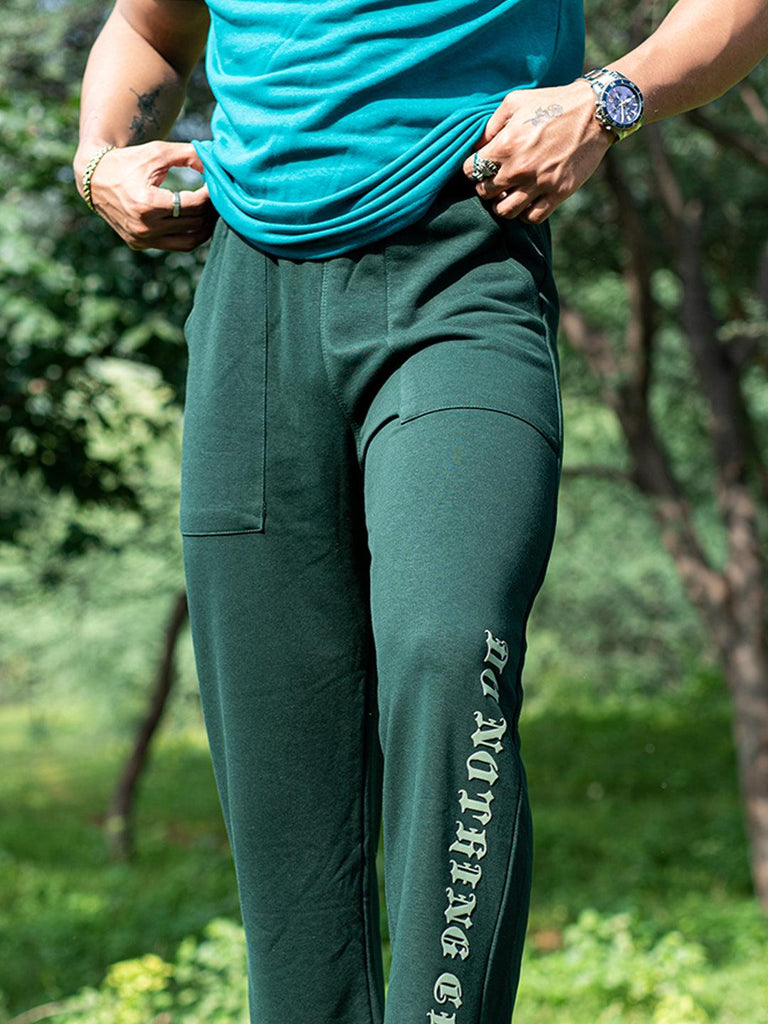 Bottle Green Do Nothing Club Cotton Joggers - Tistabene