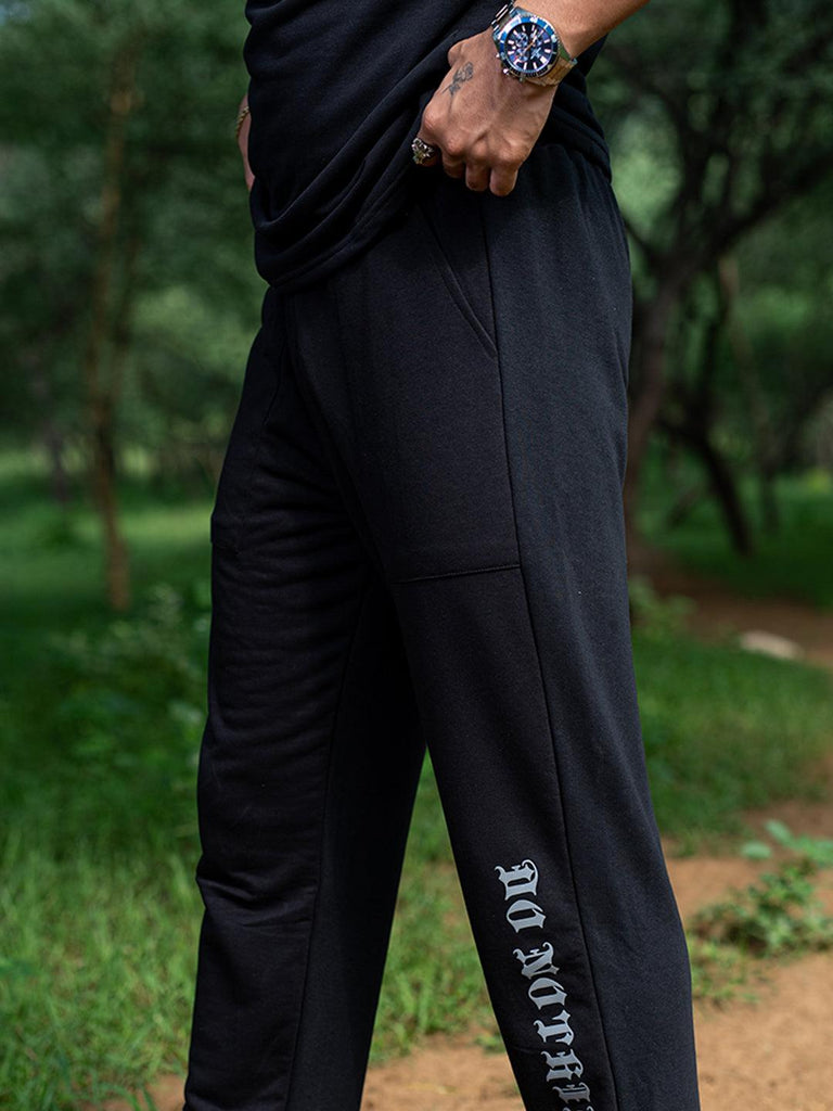 Black Do Nothing Club Cotton Joggers - Tistabene