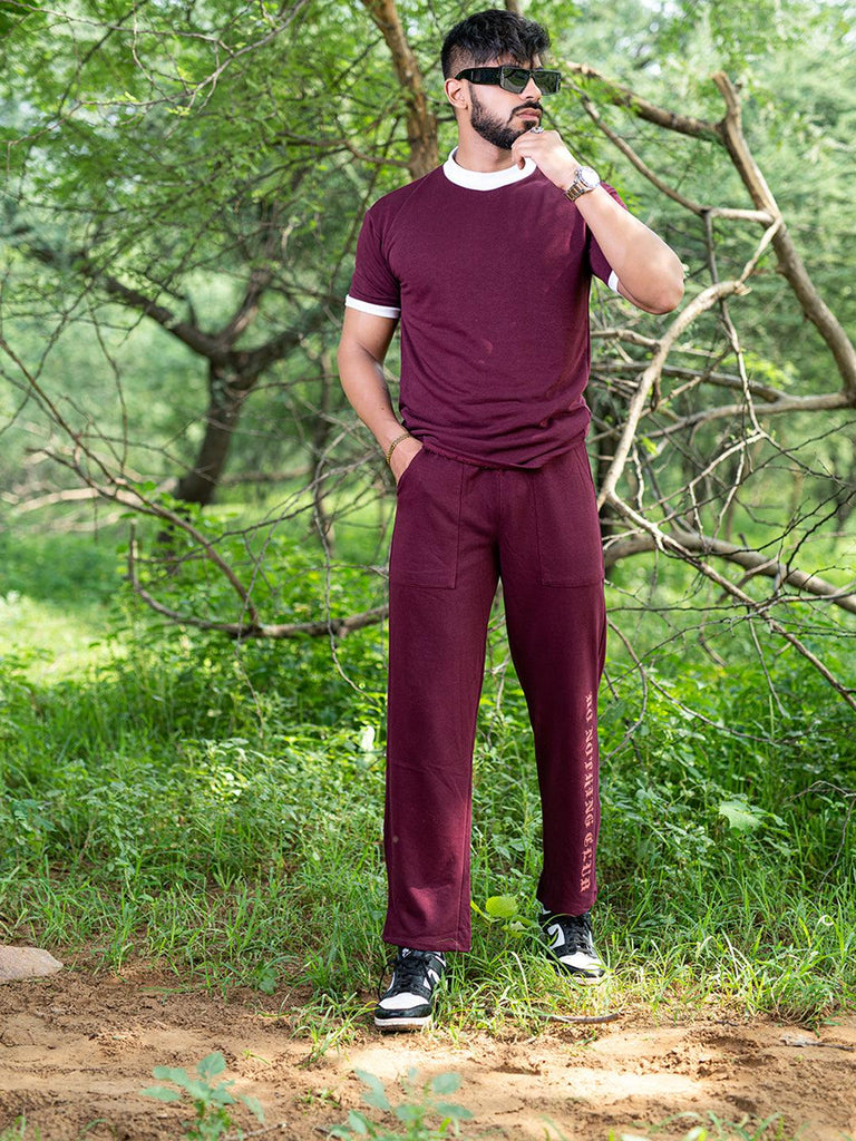 Burgundy Do Nothing Club Cotton Joggers - Tistabene