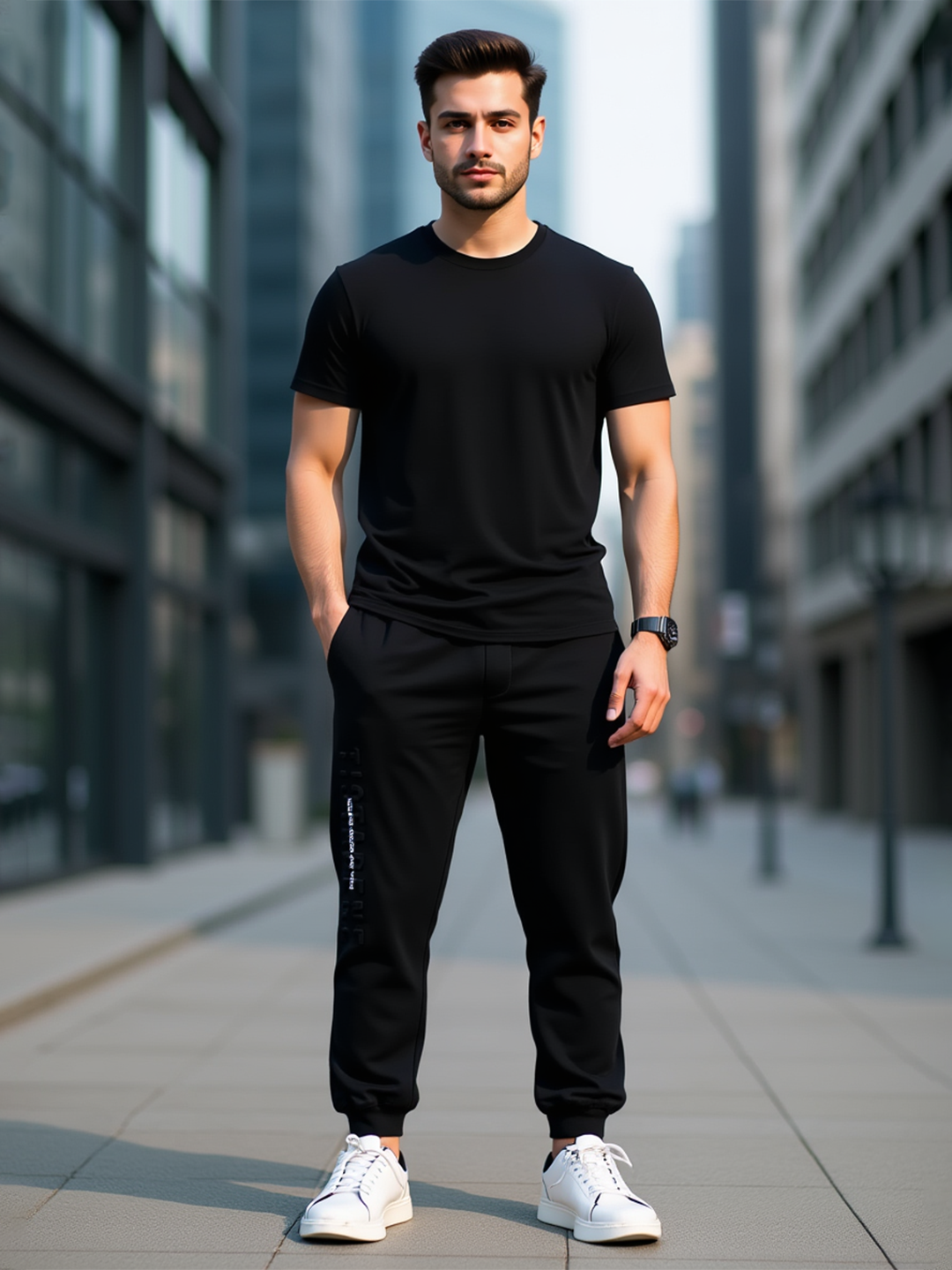 Black Tistabene Printed Cotton Joggers