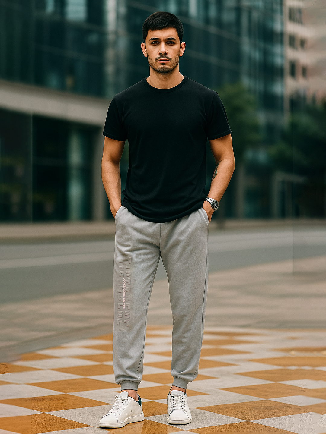 Grey Tistabene Printed Cotton Joggers For Men
