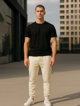 Cream Tistabene Printed Cotton Joggers For Men
