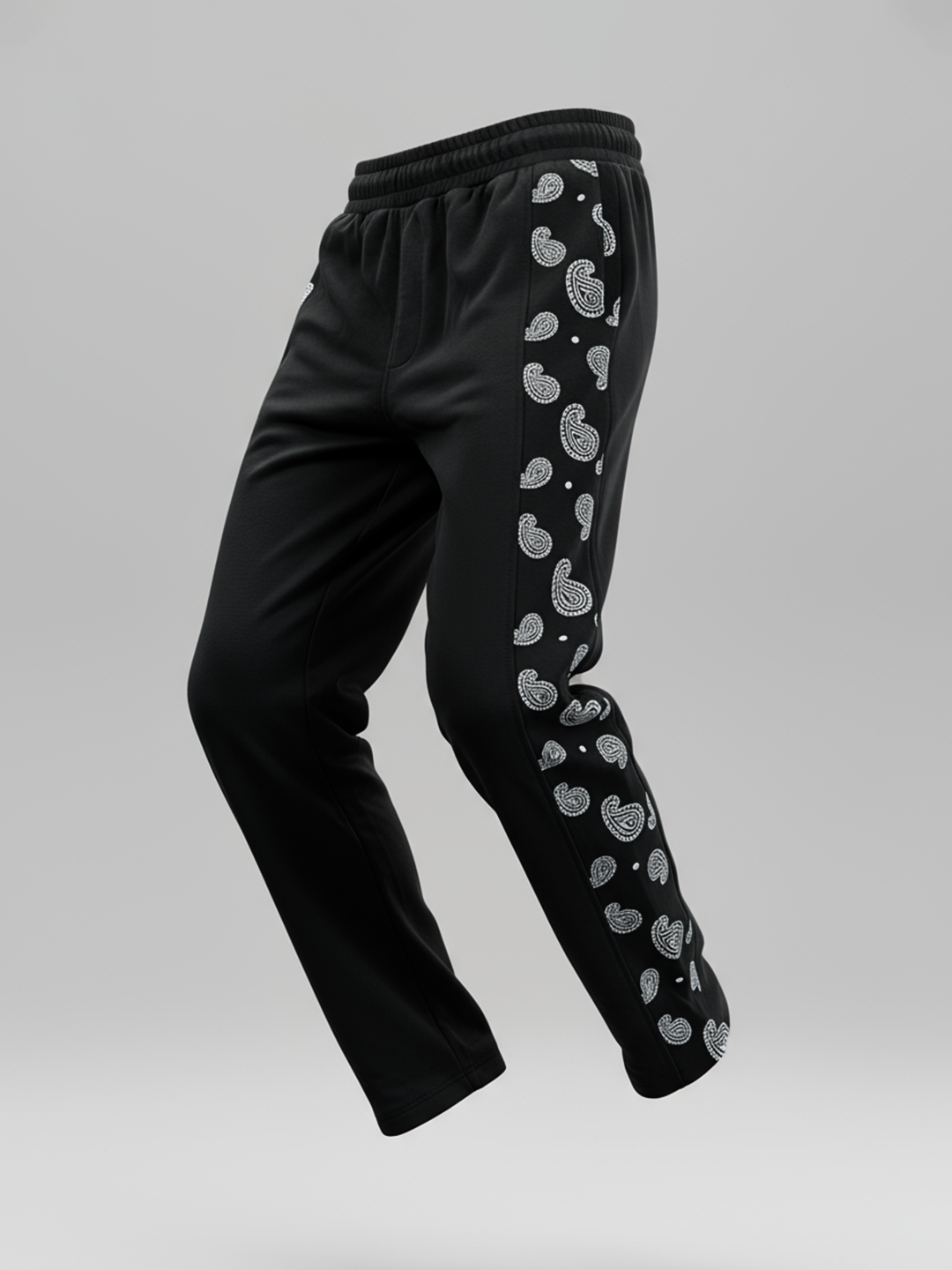 Black Paisley Printed Track Pants For Men