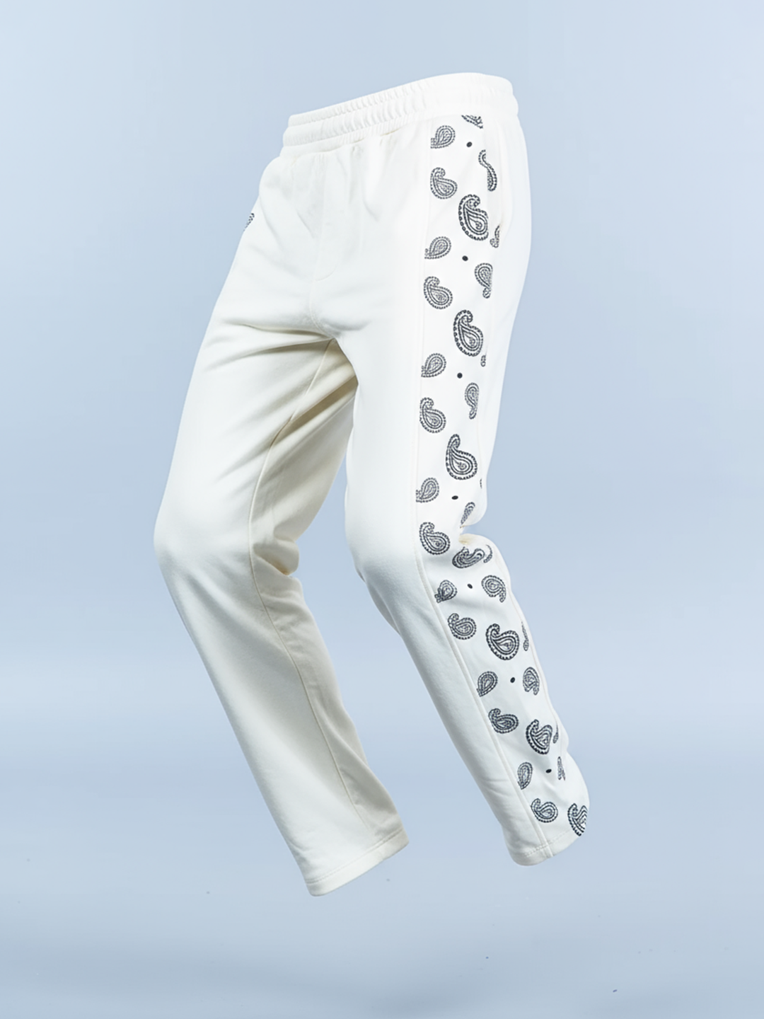 Cream Paisley Printed Track Pants For Men