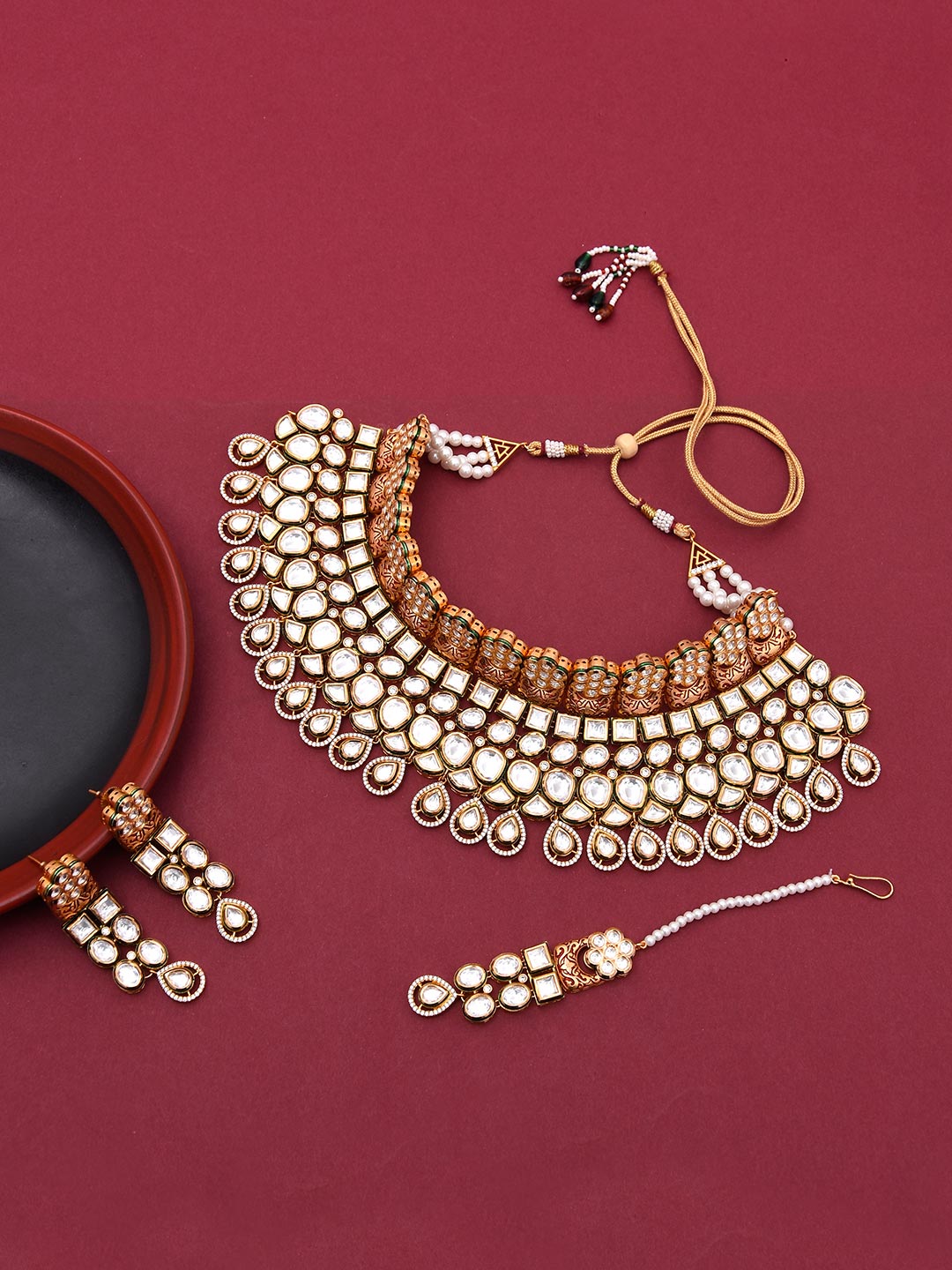 Designer Kundan Polki Enamelled Bridal Necklace Set