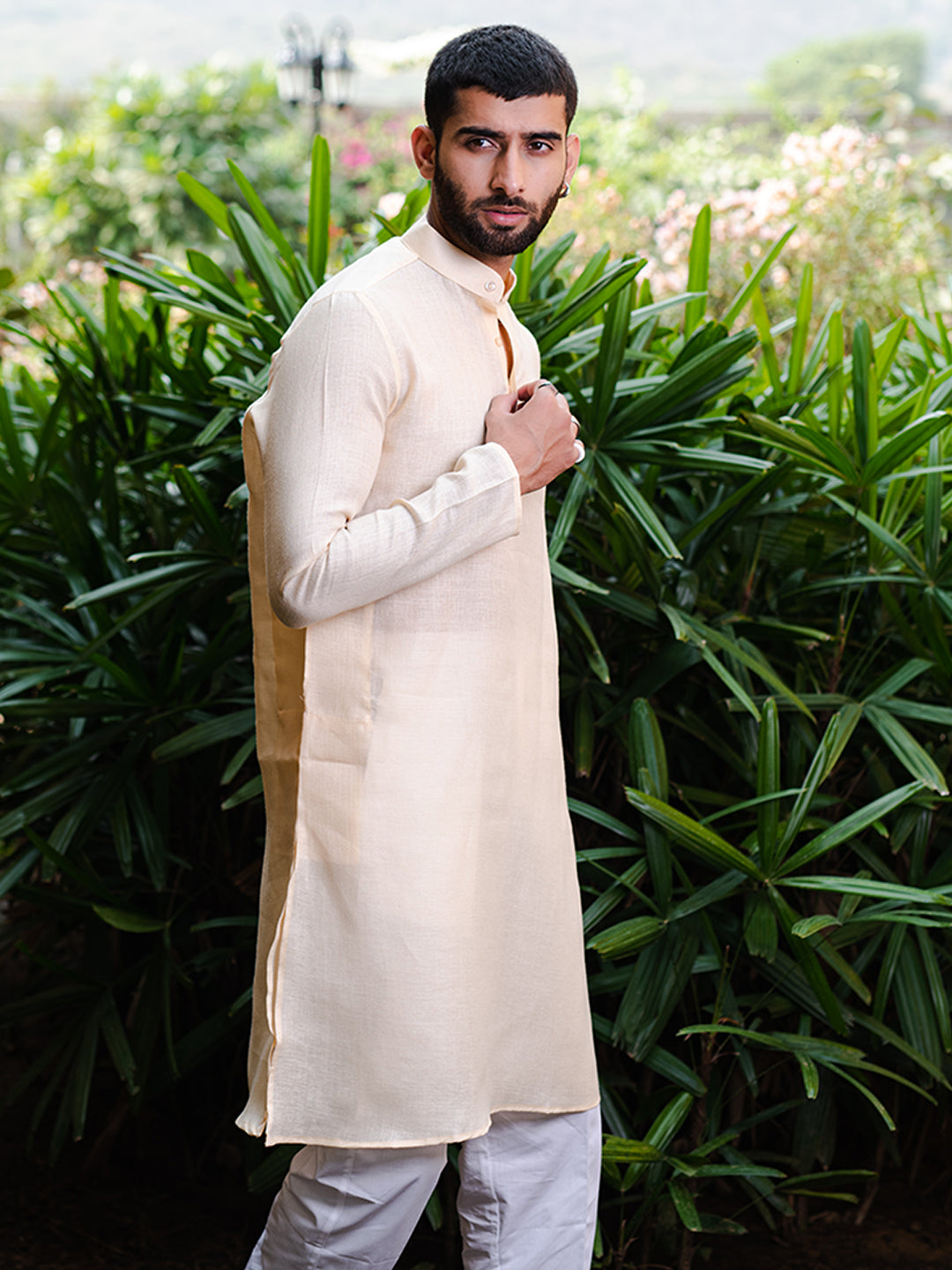Light Cream Linen Men's Kurta