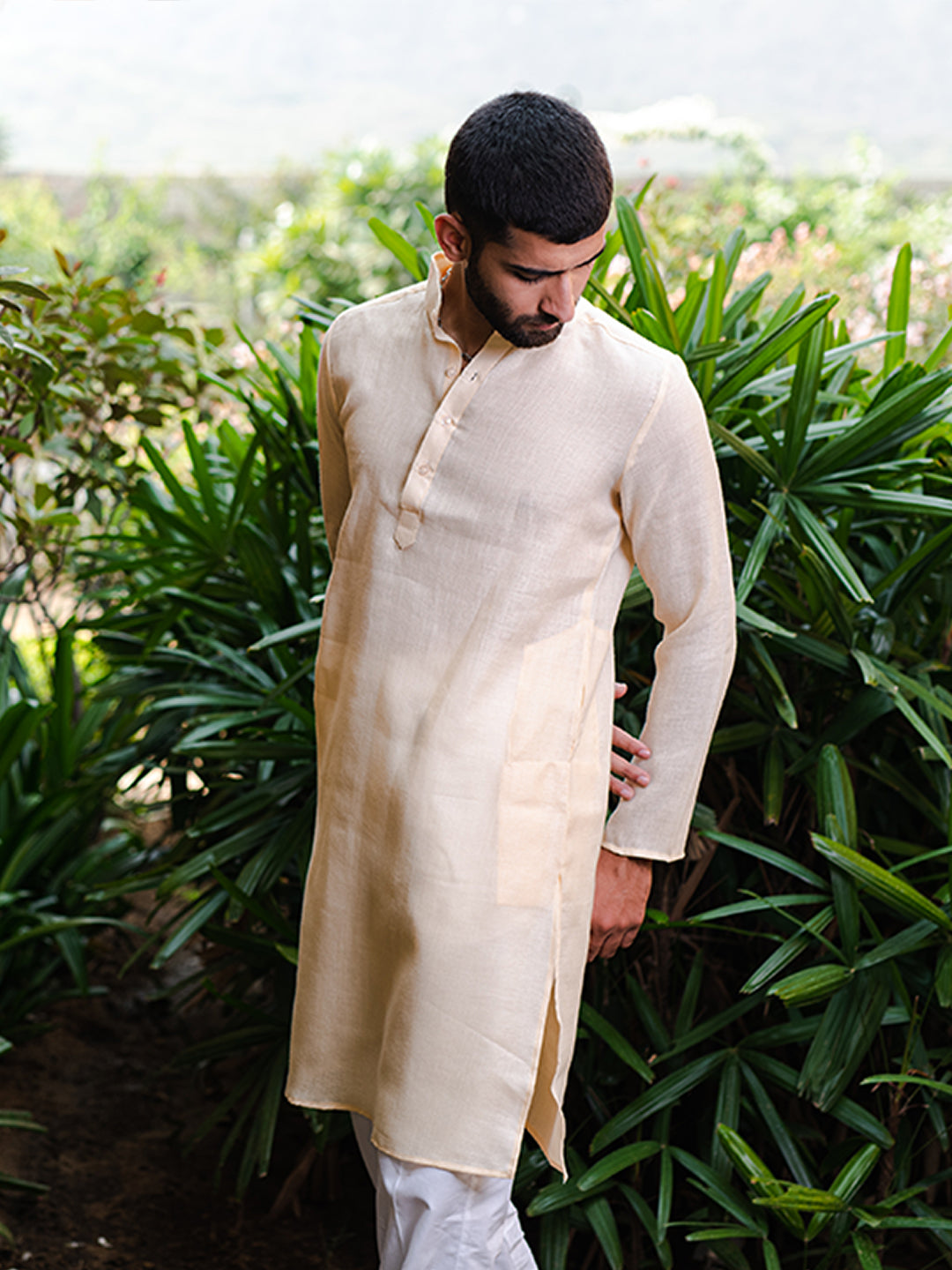 Light Cream Linen Men's Kurta