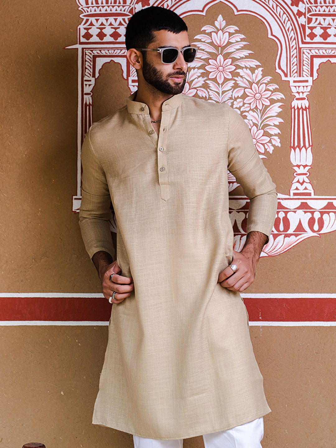 Beige Linen Men's Kurta