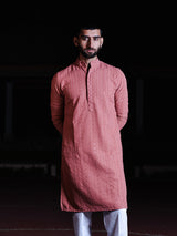 Dark Peach Chikankari Embroidered Cotton Men's Kurta