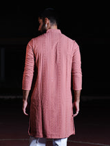 Dark Peach Chikankari Embroidered Cotton Men's Kurta