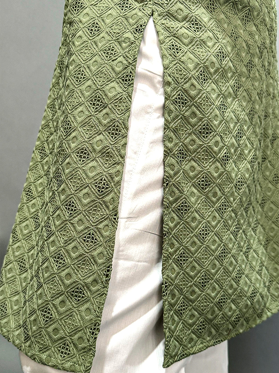 Sage Green Chikankari Embroidered Cotton Men's Kurta