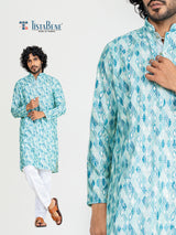 Green Diamond Pattern Embroidered Kurta For Men