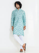 Green Diamond Pattern Embroidered Kurta For Men