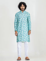 Green Diamond Pattern Embroidered Kurta For Men