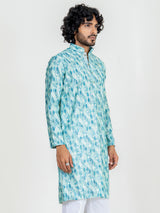 Green Diamond Pattern Embroidered Kurta For Men