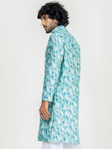 Green Diamond Pattern Embroidered Kurta For Men
