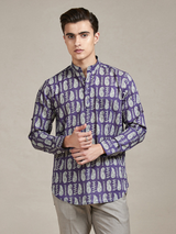 Purple Sanganeri Leaf Printed Short Kurta