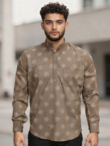 Brown Sanganeri Buti Printed Short Kurta