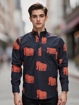 Black Sanganeri Elephant Printed Short Kurta