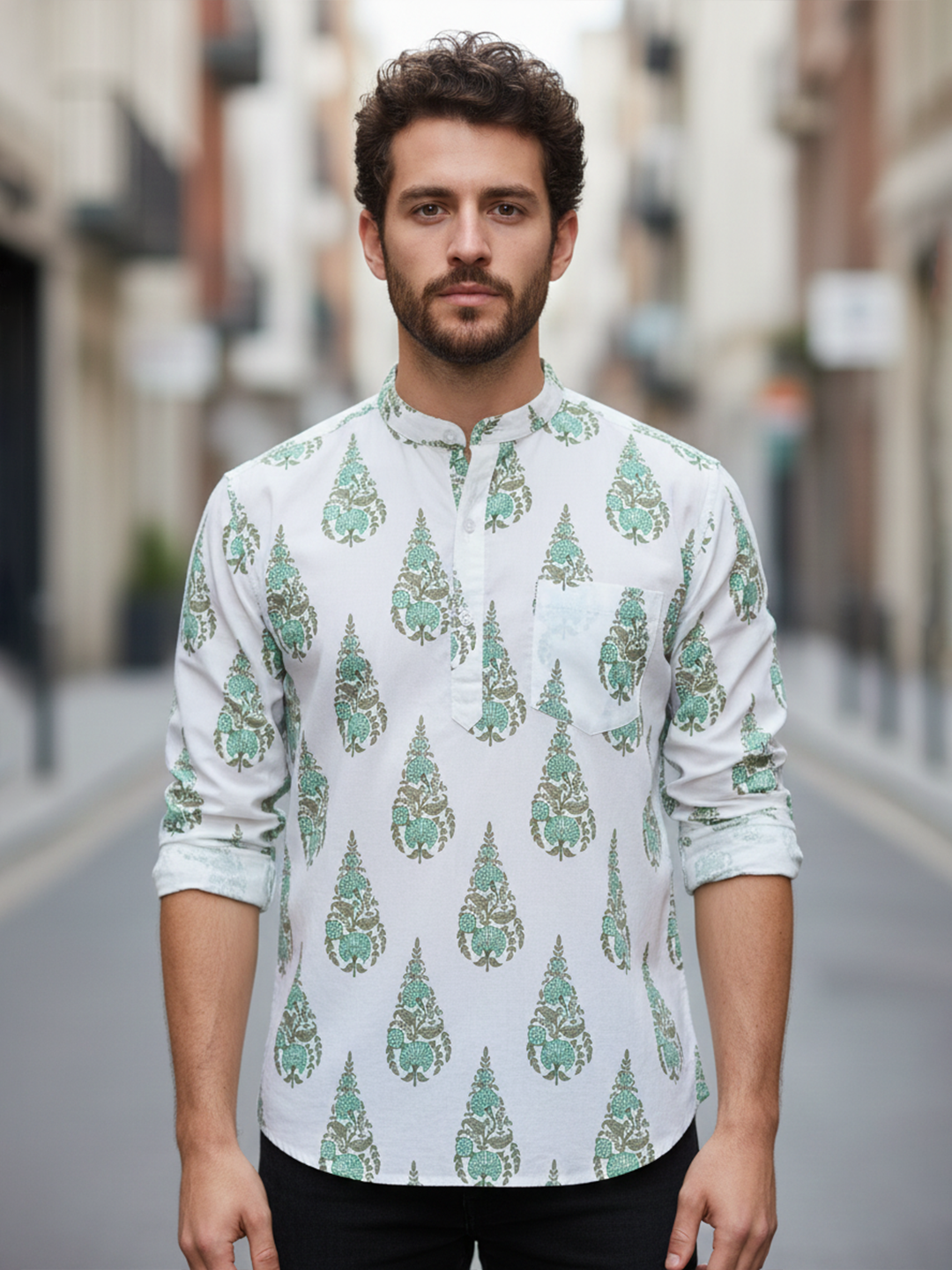 White Sanganeri Handblock Printed Short Kurta