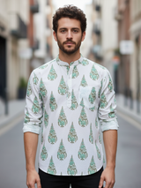 White Sanganeri Handblock Printed Short Kurta