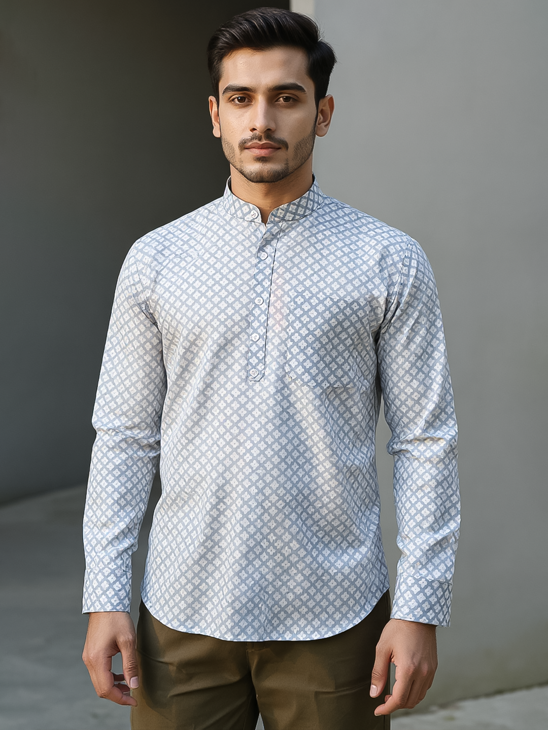 Off White Geometric Sanganeri Printed Short Kurta