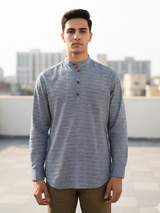 Black Chevron Sanganeri Printed Short Kurta