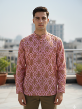 Pink Floral Sanganeri Printed Short Kurta
