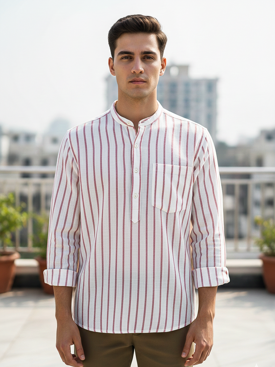 Pink Stripes Sanganeri Short Kurta