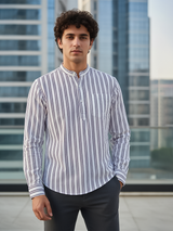 Deep Purple Stripes Sanganeri Short Kurta